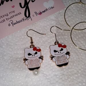NEW Hello Kitty Monster Ghost Dangle Earrings Gold Enamel Stainless Jewelry NWT
